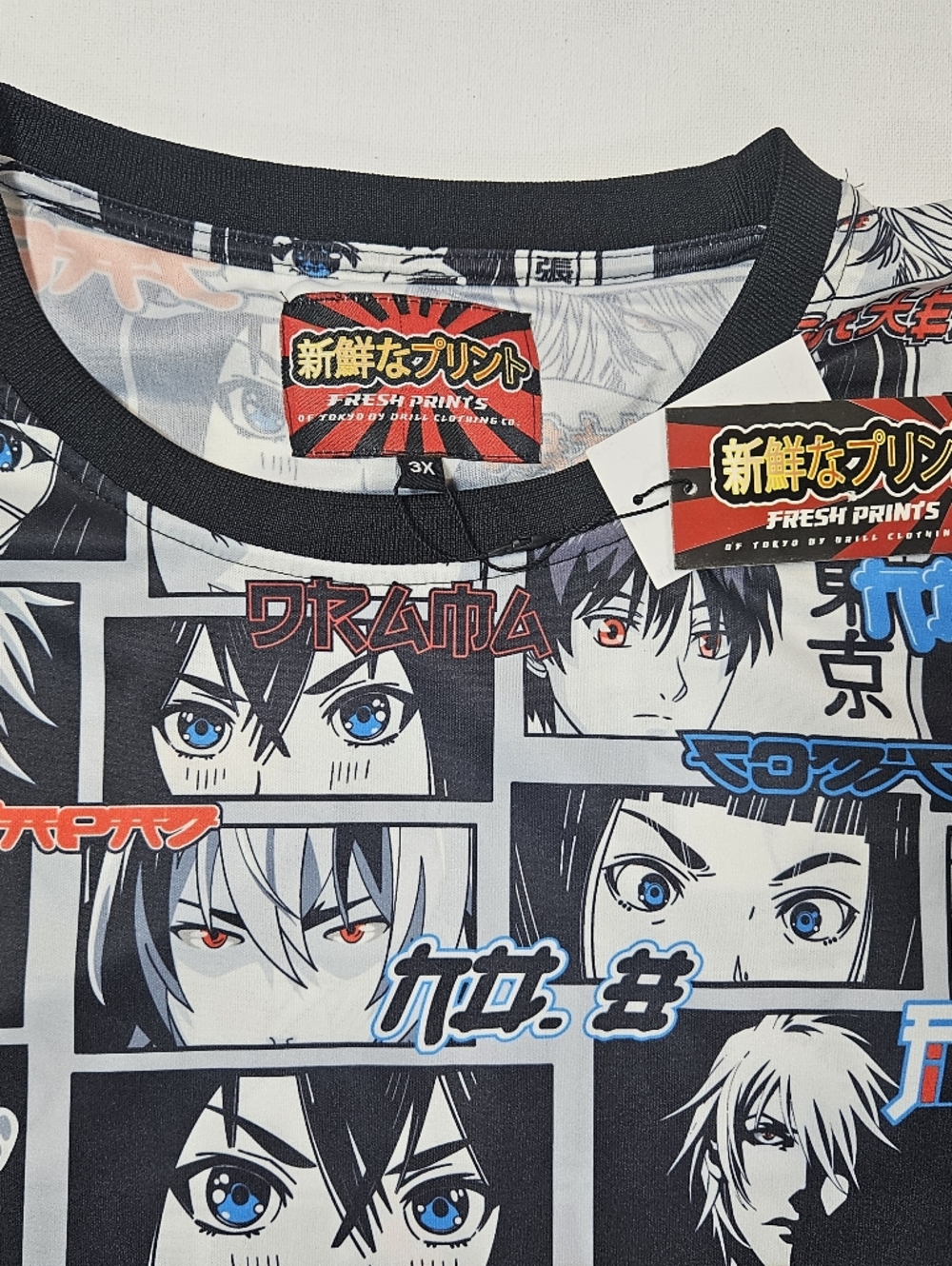 NWT Drill Clothing Co. T-shirt Mens 3XL Black White Anime Comic All‎ Over Print - Picture 2 of 8